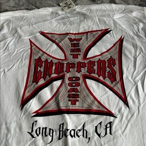 West Coast Choppers White Short-Sleeve Tee with Red & Black Cross Graphic vintag